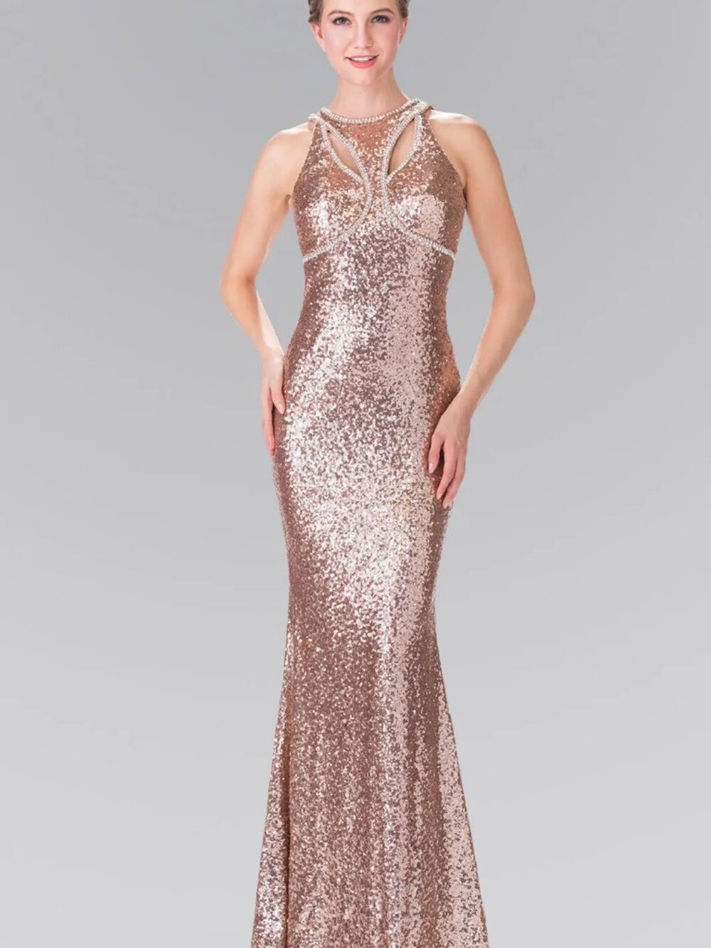 NEW ROSE GOLD Sequin Evening Gown Floor Length Embellished GL2217
